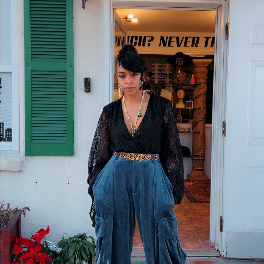 Blue Velvet Cargo Pants